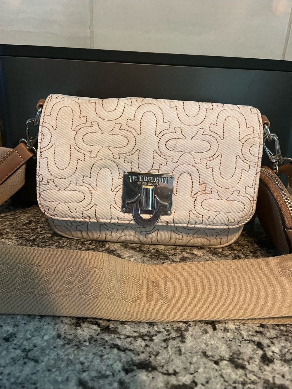 True Religion Women's Crossbody Bag Quilted Denim Purse Handbag